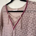 A’reve Beige Crochet Long Sleeve Lace Up V Photo 5