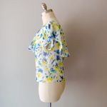 ZARA Women's Yellow Blue Floral Ruffle Tiered Sheer One-shoulder Top Size XS Photo 2