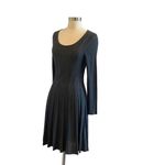 Connected Apparel Knit Pleated Sweater Dress In Grey Photo 4