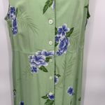 Vintage Hawaiian Maxi Dress Womens 12 Rayon Green Purple Hibiscus Print Beachy Photo 2