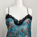 Victoria's Secret Vintage 80s 90s  Blue Floral Mesh Lace Trim Slip Dress L Photo 1