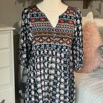 Umgee  Babydoll Short Dress Flowy Navy Blue Floral Boho Tunic Photo 8