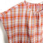 Madewell  Plaid Shirred Neck Boxy Top Cotton Short Sleeve Orange Oversized XXS Photo 5