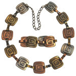 Vintage Set Statement Necklace Bracelet Metal Chain Link Southwest Western Boho Silver Photo 0