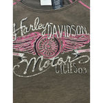 Harley Davidson  Motorcycles Womens Tee Graphic Print Baseball Tee Brown Pink 1X Photo 2