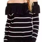 Chaser Ruffle Striped Ribbed Off the Shoulder Sweater Black/White Size Medium Photo 0