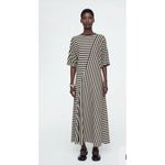 COS Black & Beige Striped Pattern Jersey Short Sleeve Midi Dress - Size XS Photo 12