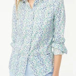 J.Crew Button Up Shirt Womens S Blue Green Floral Cotton Poplin Smart Casual Photo 0