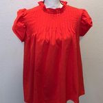 Amazon NWT tomato red pleated mock neck ruffle sleeve blouse Photo 0