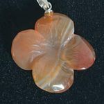 Carved Carnelian Agate Gemstone Orange Hibiscus Floral Pendant Photo 0