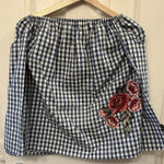 Karlie  Off Shoulder‎ Blue Gingham Top 100% Cotton Embroidered Rose Size Small Photo 0