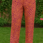 Sundance  Orange Purple Floral Abstract Print Pull on Pants Coastal Lagenlook M Photo 0