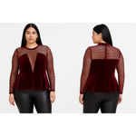 Charlotte Russe Women's Burgundy Velvet Mesh Peplum Blouse Juniors L Photo 1