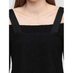 ZARA Off-The-Shoulder Top With Straps Black Long Sleeve Travel Crinkled Blouse M Photo 4