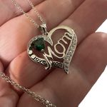 I Love You Mom Green Cz Heart Sterling Silver Necklace Photo 4