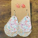 None Women's Glitter Unicorn Earring Set Dangle And Studs Peach Set Vegan Leather Photo 1