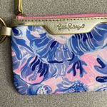 Lilly Pulitzer Lily Pulizer ID Case Zip Pouch Keyring Pink Beach Embossed Womens Gold Ocean Photo 4