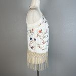 Anthropologie by Gatsby Embroidered Tank Shirt Top Size 2 Floral Birds Fringe Photo 5