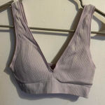 Women Ribbed Seamless V Neck Sports Bra Crop Top Lavender Size Small Purple Photo 0