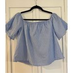 EXPRESS 🚨 SALE  blue striped ruffle off shoulder top Photo 5
