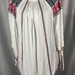 Wrangler  Women’s White Blue Red Embroidered Boho Pheasant Off Shoulder Top XL Photo 0