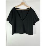 Cider  Black Ribbed Knit V-Neck Short Sleeve Top 4X Photo 2
