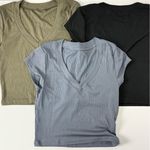 Source Unknown NEW Women's Short Sleeve V-Neck Ribbed Tops Boutique Bundle of 3 Size Large Photo 2