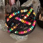 Multi Color Glass Bead & Wooden Beaded Cuff Bracelet Adjustable Multiple Photo 1