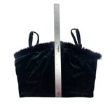 Kittenish Party Girl Black Velvet Spaghetti Strap Crop Top Faux Fur Trim Medium Photo 3