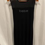 Bebe sexy mesh slinky bling crystal logo midi pull on dress NWT stretchy Photo 0