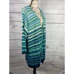 Catherines  Open Front Cardigan Sweater Womens 2X Long Sleeve Blue Green Stripes Photo 1