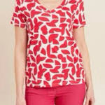 Ann Taylor  Red Animal Print Short Sleeve V Neck Top Size XXL Photo 0