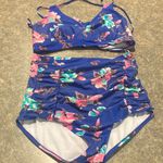 Tropical Floral Bikini Set Blue Size 12 Photo 0