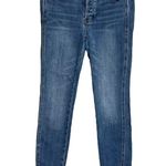 Free People Skinny Jeans Blue Medium Wash Button Fly Fading Whiskering Photo 0