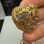 Heart Shape Brooch Pin 1 With Faux Pearl 2 Blue Rhinestone Gold Tone Lot Of 3 Photo 9