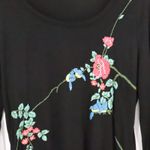 Bill Blass Black Floral Bird Embroidered Boho Top Womens Whip Stitch Folk Artsy Size XL Photo 1