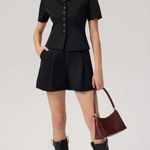 a.n.a Polyester Black Button Up Short Sleeve Blouse Size S Photo 1