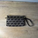 Michael Kors  MK Logo Canvas Wristlet Pouch Clutch Cosmetic Bag Gold Tone Photo 1