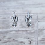 Vintage Clip On Earrings Mirrored & Clear Gem Leaves Photo 1