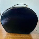Lancome Paris Black Faux  Leather Round Travel Cosmetic Bag Train Case Photo 3