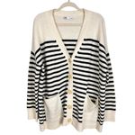 ZARA  Black Ecru Striped Oversized Wool V-neck Cardigan Chunky Buttons Sz Medium Photo 2