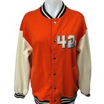 H&M Disney Bambi Flower Power Orange Button Up Varsity Letterman Bomber Jacket M Photo 0