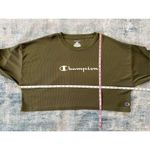 Champion Green Waffle Knit Cropped Sweatshirt Medium Photo 2