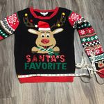 No Boundaries  Festive Reindeer Sweater - Black, Red, Green Photo 9