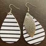 NEW! Pebbled Faux Leather Double Layer Teardrop Earrings White Black Silver Photo 7