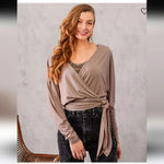 Buckle Top, Surplice Side Tie Top WILLOW & ROOT Size, XL Brown Photo 3