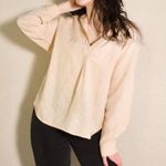 ZARA  Women's Top S Peach Cream 100% Linen 3/4 Sleeve Collared Tunic Oversized Photo 2