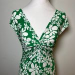 London Times Y2K Babydoll Knot Front Midi Dress Green White Floral Size 10 Spring Office Work Photo 5