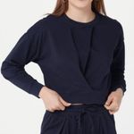 Bishop and Young Sweatshirt Navy Blue Cozy Front-Knot Crewneck Long-Sleeve XL EUC Photo 1