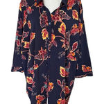 Catherines Women’s Leaf Floral Print Tunic Blouse Shirt Plus Size 3X Navy Orange Photo 0